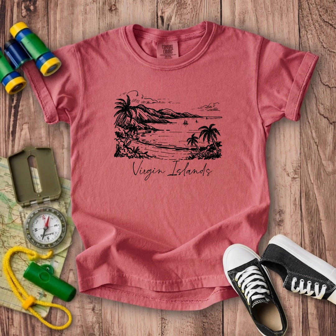 Virgin Islands National Park Line Drawing Kids Cotton T-Shirt
