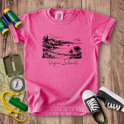 Virgin Islands National Park Line Drawing Kids Cotton T-Shirt