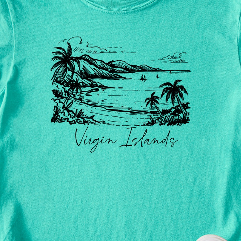 Virgin Islands National Park Line Drawing Kids Cotton T-Shirt