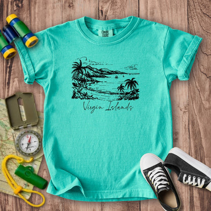 Virgin Islands National Park Line Drawing Kids Cotton T-Shirt