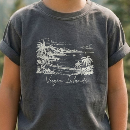 Virgin Islands National Park Line Drawing Kids Cotton T-Shirt