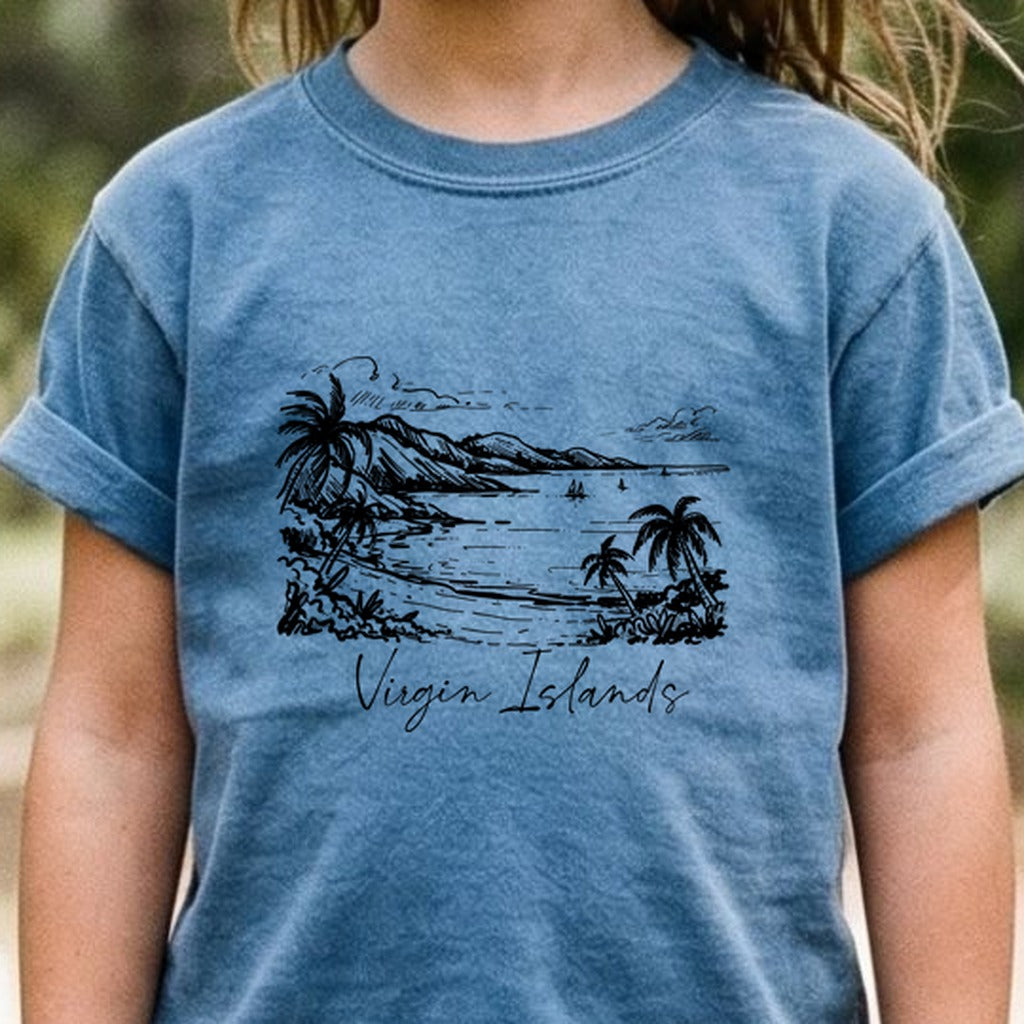 Virgin Islands National Park Line Drawing Kids Cotton T-Shirt