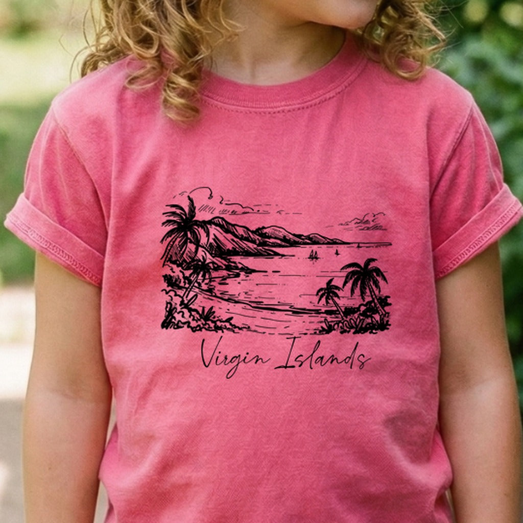 Virgin Islands National Park Line Drawing Kids Cotton T-Shirt
