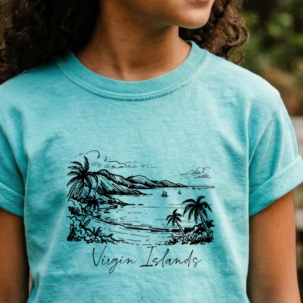 Virgin Islands National Park Line Drawing Kids Cotton T-Shirt