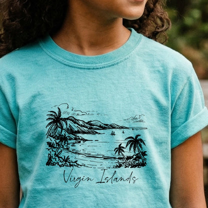 Virgin Islands National Park Line Drawing Kids Cotton T-Shirt