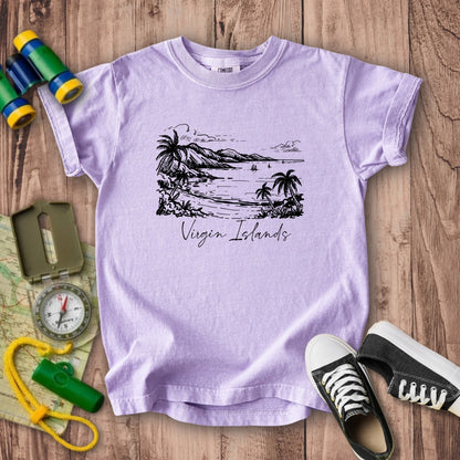 Virgin Islands National Park Line Drawing Kids Cotton T-Shirt
