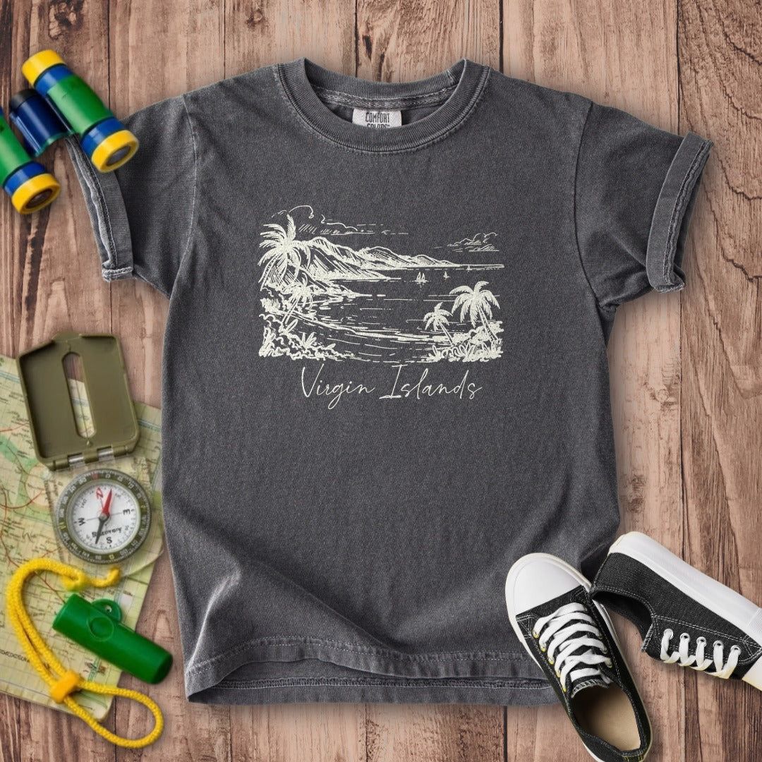 Virgin Islands National Park Line Drawing Kids Cotton T-Shirt
