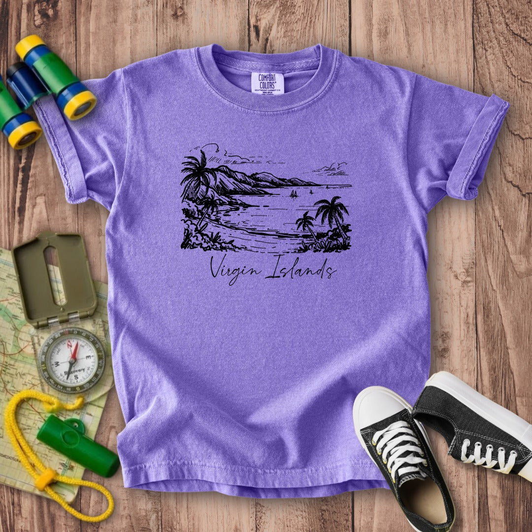 Virgin Islands National Park Line Drawing Kids Cotton T-Shirt