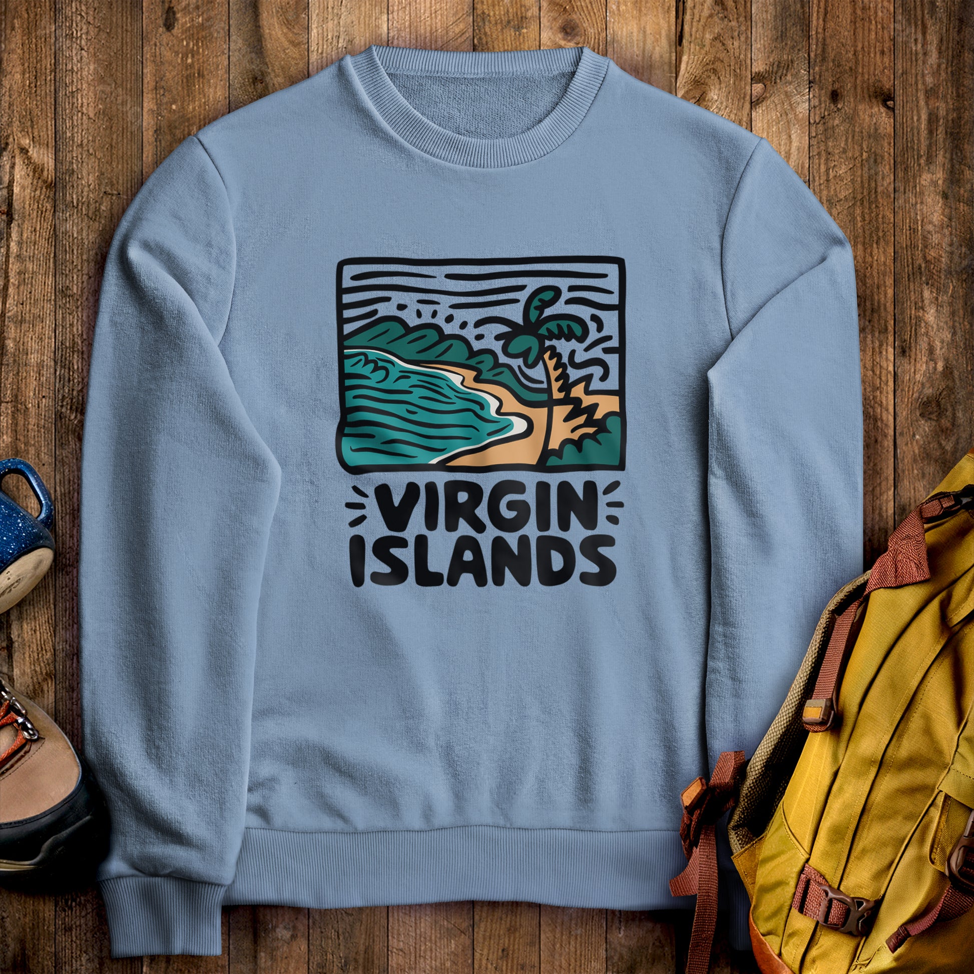 Virgin Islands National Park Crewneck Sweatshirt Stone Blue Adventure and Outdoors Themed Sweatshirt