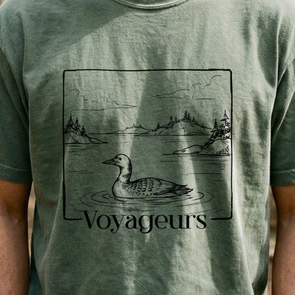 Voyageurs Line Drawing Cotton T-Shirt