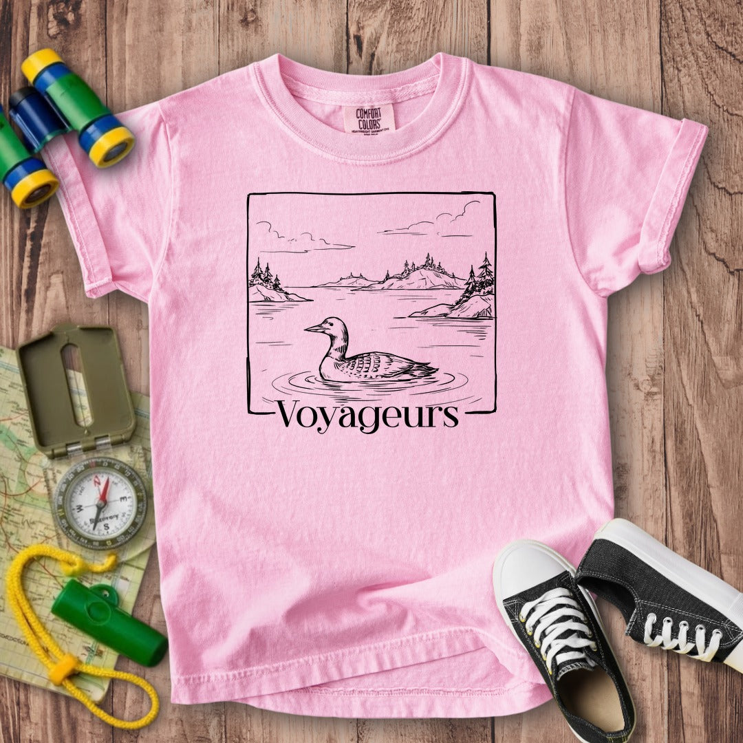Voyageurs Line Drawing Kids Cotton T-Shirt
