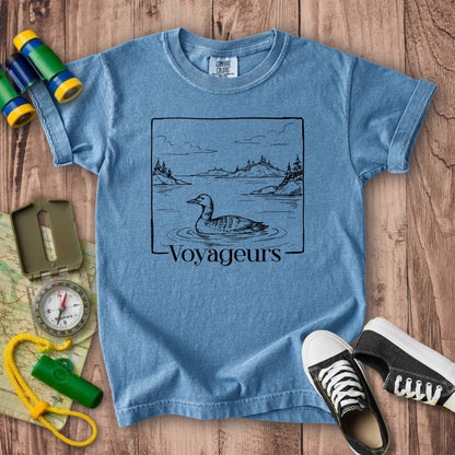 Voyageurs Line Drawing Kids Cotton T-Shirt