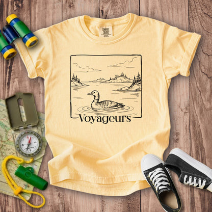 Voyageurs Line Drawing Kids Cotton T-Shirt