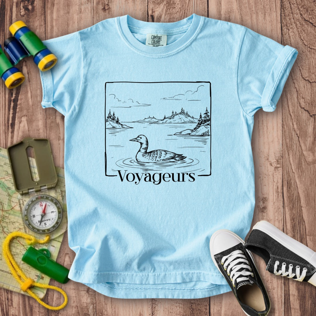Voyageurs Line Drawing Kids Cotton T-Shirt