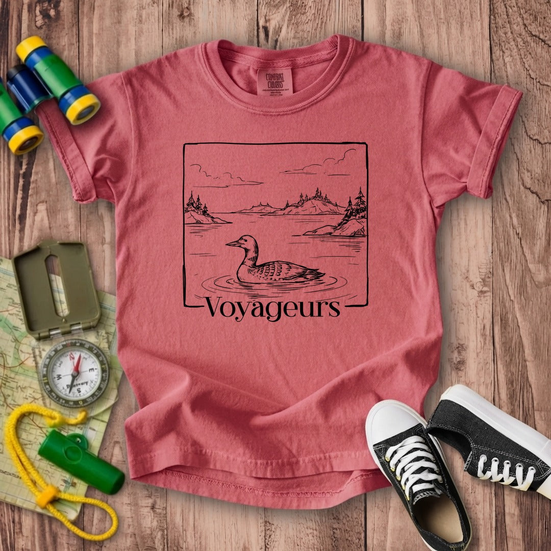 Voyageurs Line Drawing Kids Cotton T-Shirt