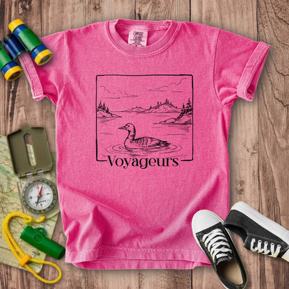 Voyageurs Line Drawing Kids Cotton T-Shirt