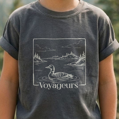 Voyageurs Line Drawing Kids Cotton T-Shirt