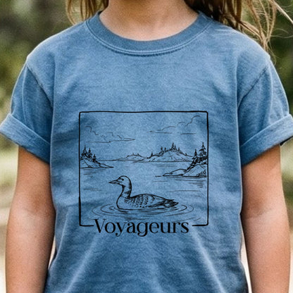 Voyageurs Line Drawing Kids Cotton T-Shirt