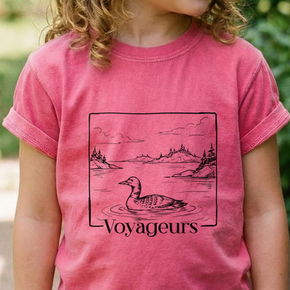Voyageurs Line Drawing Kids Cotton T-Shirt