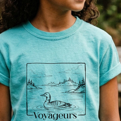 Voyageurs Line Drawing Kids Cotton T-Shirt