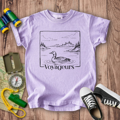 Voyageurs Line Drawing Kids Cotton T-Shirt