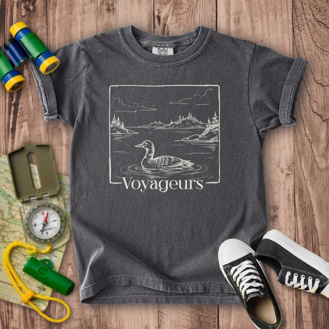 Voyageurs Line Drawing Kids Cotton T-Shirt
