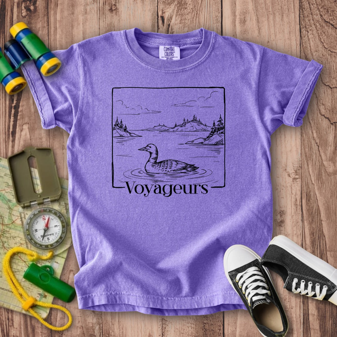 Voyageurs Line Drawing Kids Cotton T-Shirt