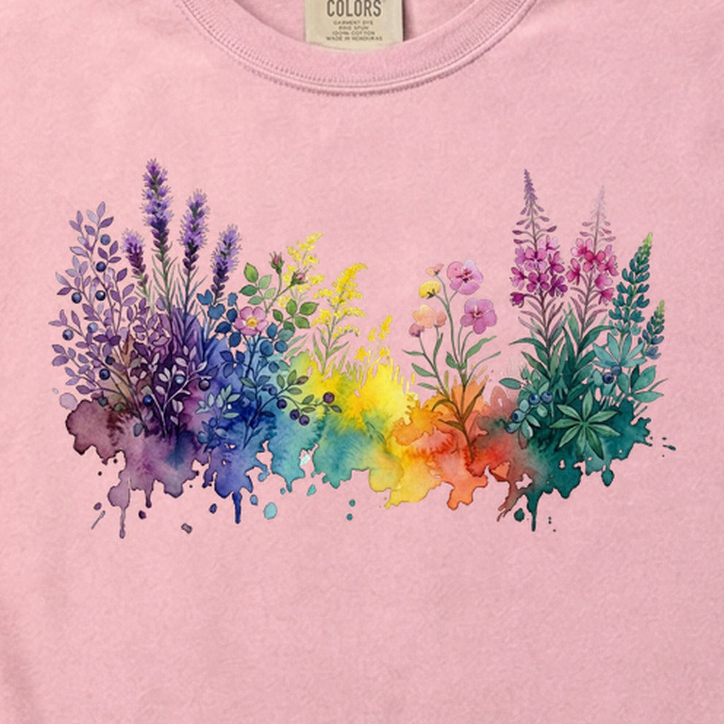 Watercolor Acadia Wildflowers Cotton T-Shirt