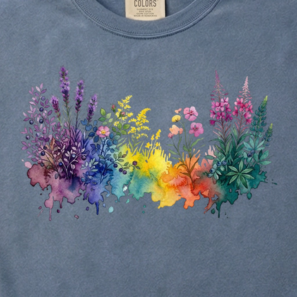 Watercolor Acadia Wildflowers Cotton T-Shirt