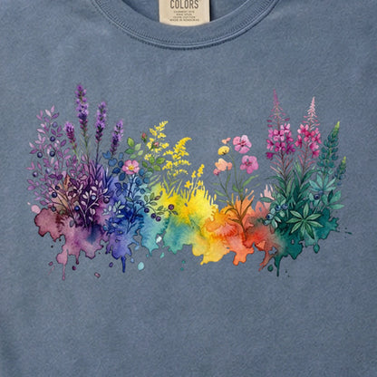Watercolor Acadia Wildflowers Cotton T-Shirt