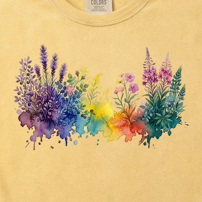 Watercolor Acadia Wildflowers Cotton T-Shirt