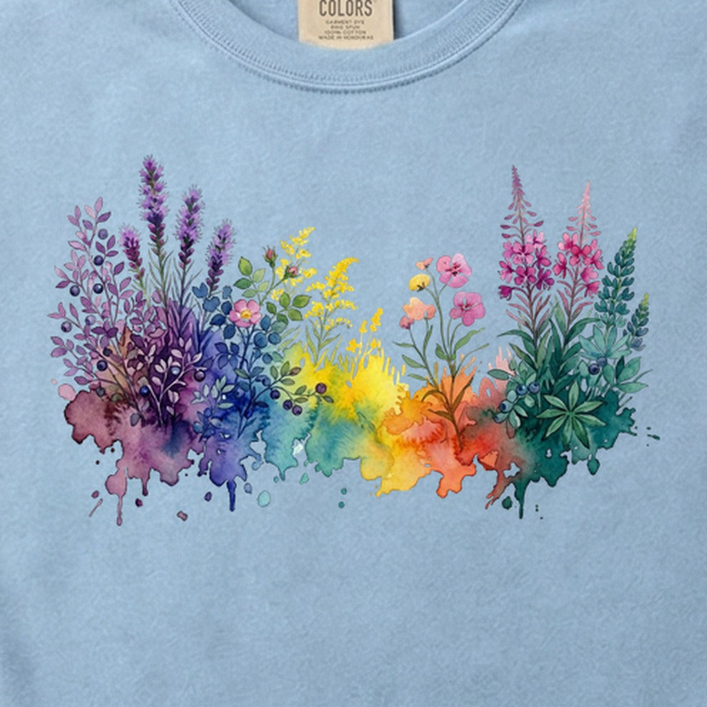 Watercolor Acadia Wildflowers Cotton T-Shirt