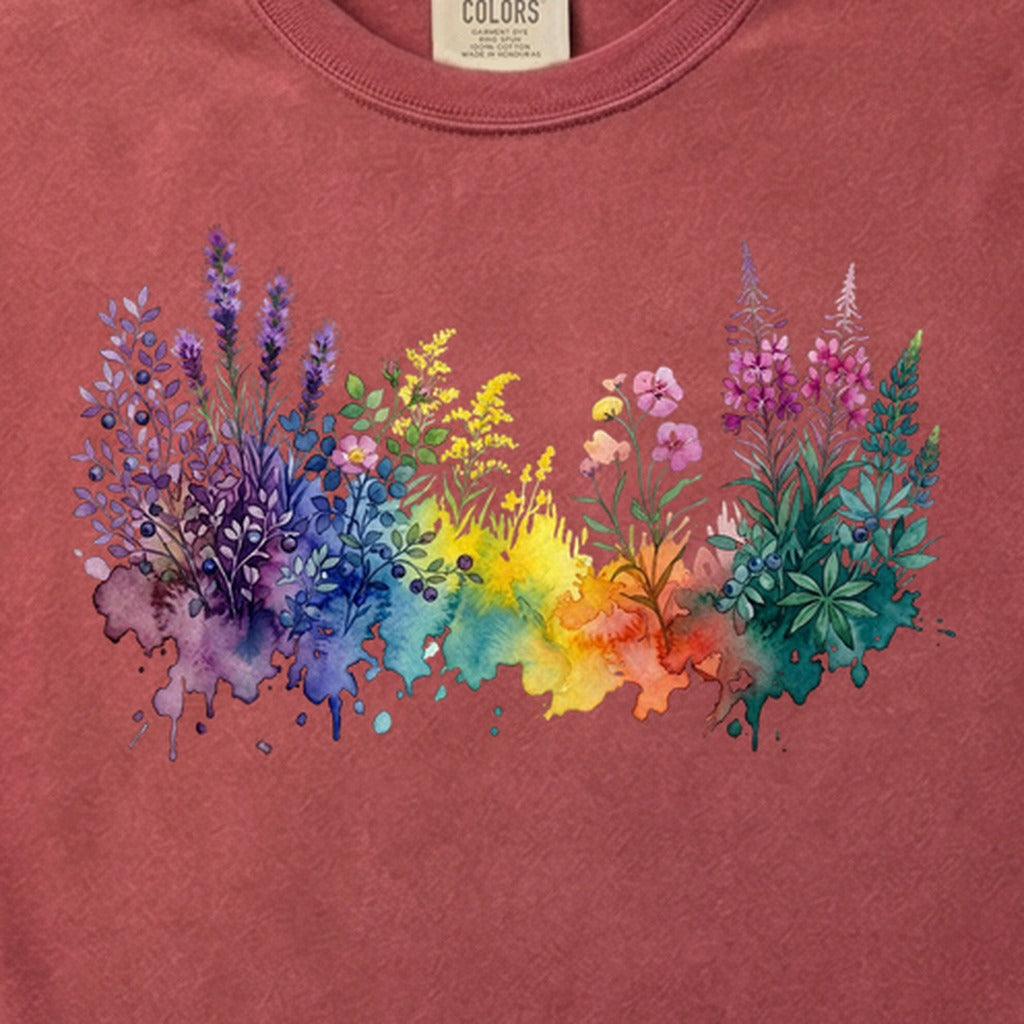 Watercolor Acadia Wildflowers Cotton T-Shirt