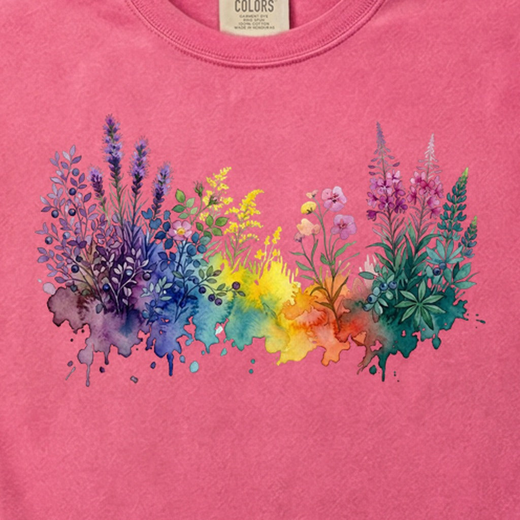 Watercolor Acadia Wildflowers Cotton T-Shirt