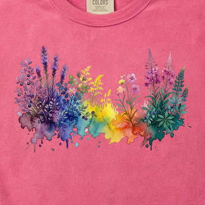 Watercolor Acadia Wildflowers Cotton T-Shirt
