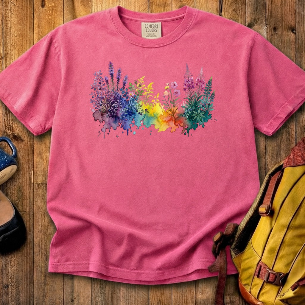 Watercolor Acadia Wildflowers Cotton T-Shirt