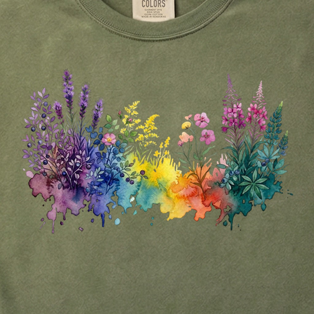 Watercolor Acadia Wildflowers Cotton T-Shirt