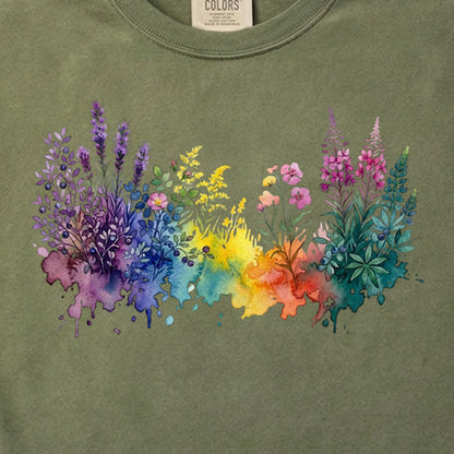 Watercolor Acadia Wildflowers Cotton T-Shirt