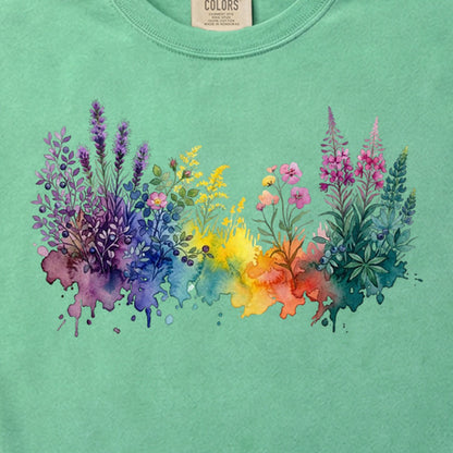 Watercolor Acadia Wildflowers Cotton T-Shirt
