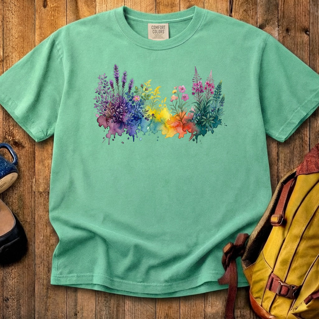 Watercolor Acadia Wildflowers Cotton T-Shirt