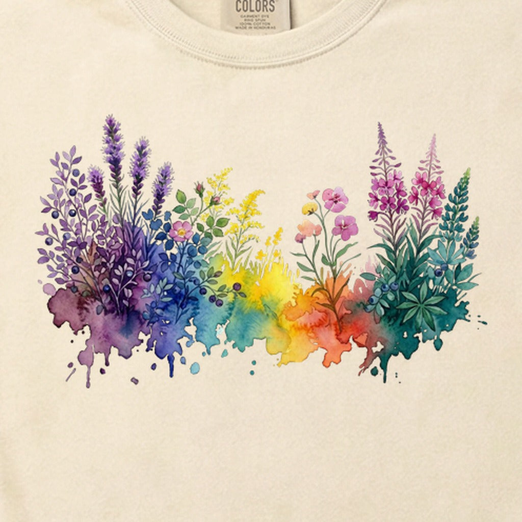 Watercolor Acadia Wildflowers Cotton T-Shirt