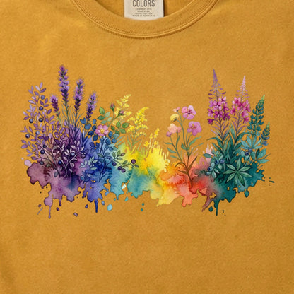 Watercolor Acadia Wildflowers Cotton T-Shirt
