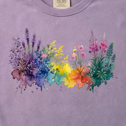 Watercolor Acadia Wildflowers Cotton T-Shirt
