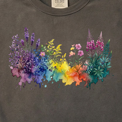Watercolor Acadia Wildflowers Cotton T-Shirt