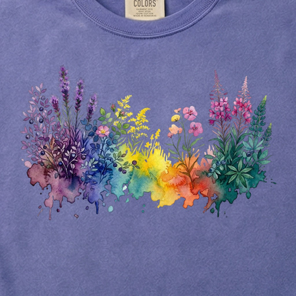 Watercolor Acadia Wildflowers Cotton T-Shirt
