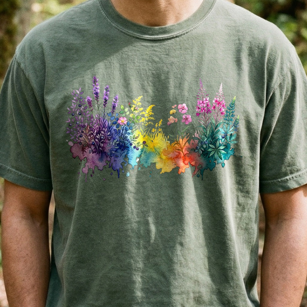 Watercolor Acadia Wildflowers Cotton T-Shirt