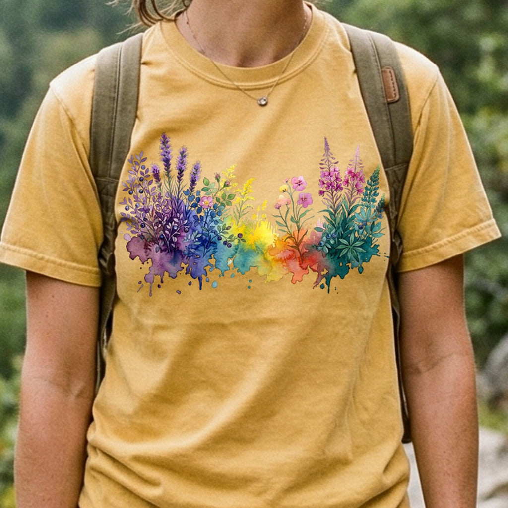 Watercolor Acadia Wildflowers Cotton T-Shirt