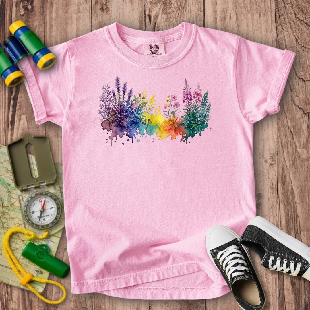 Watercolor Acadia Wildflowers Kids Cotton T-Shirt