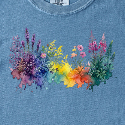 Watercolor Acadia Wildflowers Kids Cotton T-Shirt