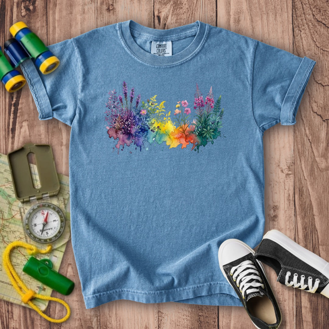 Watercolor Acadia Wildflowers Kids Cotton T-Shirt